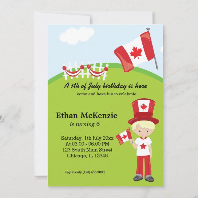 Canadian birthday party invitation (Front)