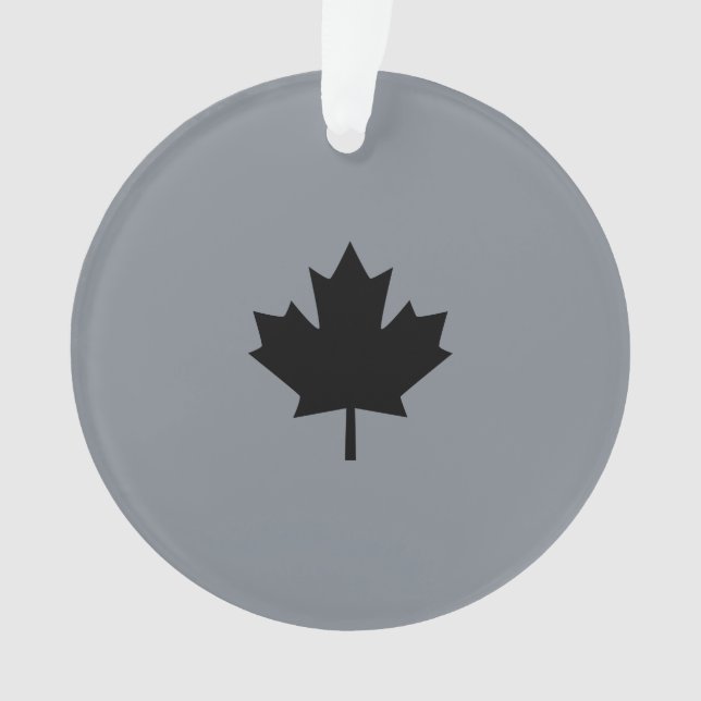 Canadian Black Maple Leaf on Grey Ornament (Front)
