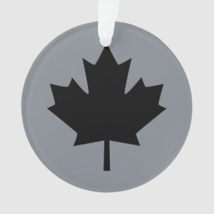 Canadian Black Maple Leaf on Grey Ornament