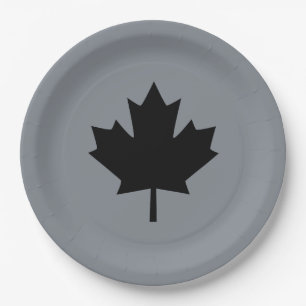 Canadian Black Maple Leaf on Grey Paper Plate