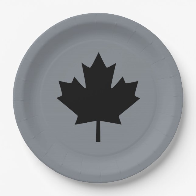 Canadian Black Maple Leaf on Grey Paper Plate (Front)