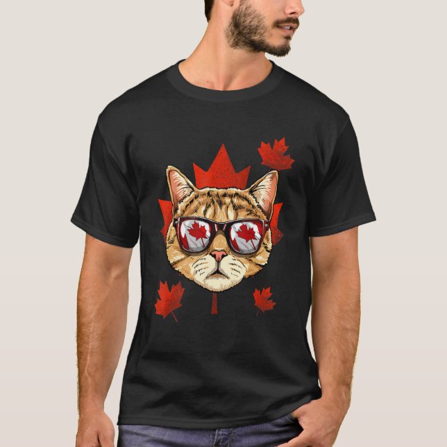 Canadian Cat Maple Tree Leaf Canada Flag Kitten Ca T-Shirt (Front)