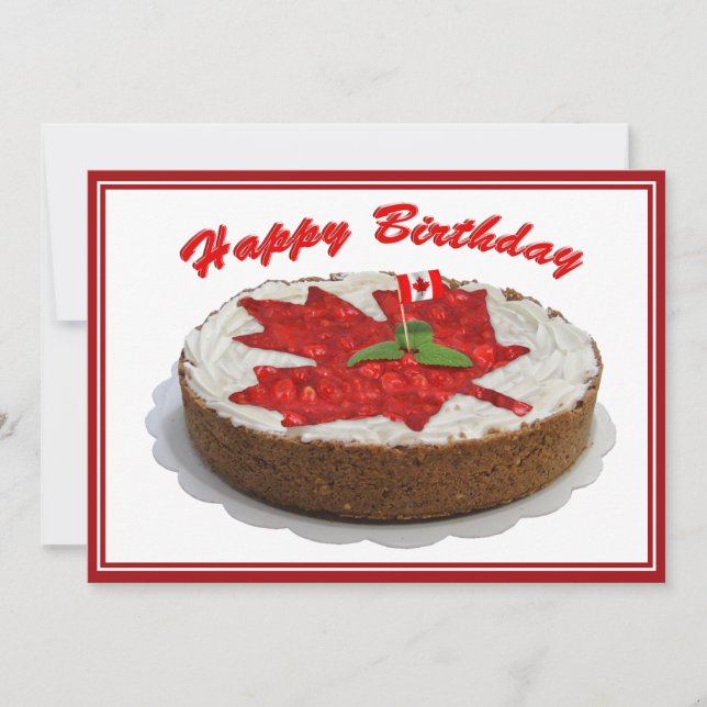 Canadian Cherry Maple Leaf Cake Invitation (Front)