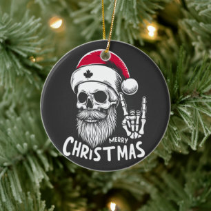 Canadian Christmas Skull Ceramic Tree Decoration