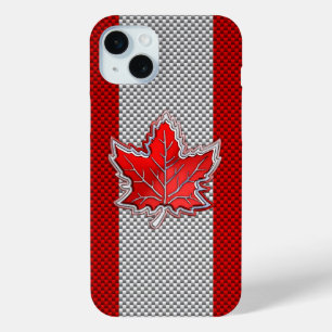 Canadian Chrome Maple Leaf on Carbon Fibre Styles iPhone 15 Mini Case