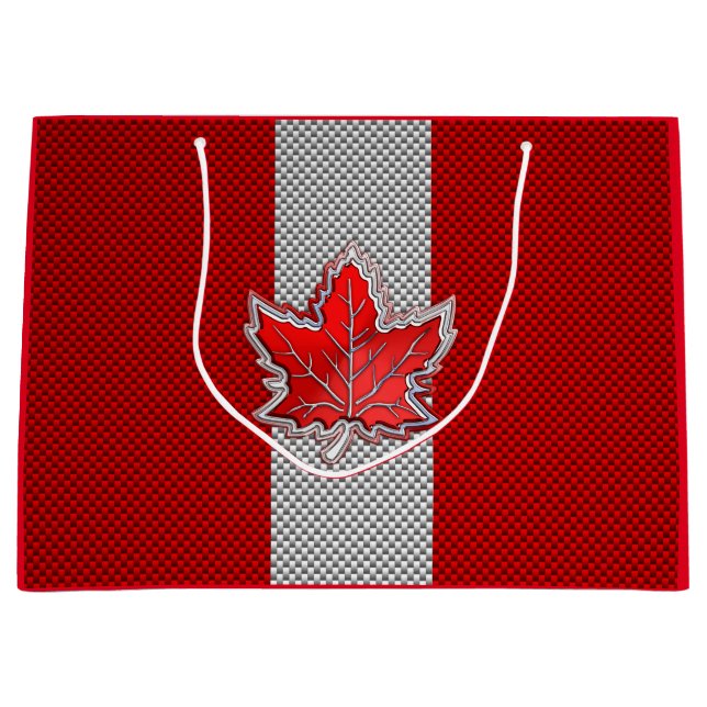 Canadian Chrome Maple Leaf on Carbon Fibre Styles Large Gift Bag (Front)