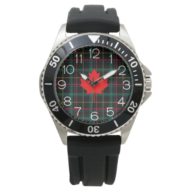 Canadian Cottage Plaid Maple Leaf Watch (Front)