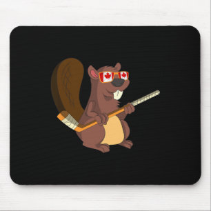 Canadian Cute Animal Gift Beaver Maple Leaf Hockey Mouse Pad