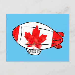 Canadian Flag Blimp Balloon In Blue Sky Custom Postcard