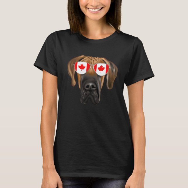 Canadian Flag Brown Great Dane Dog Canada Pocket T-Shirt (Front)