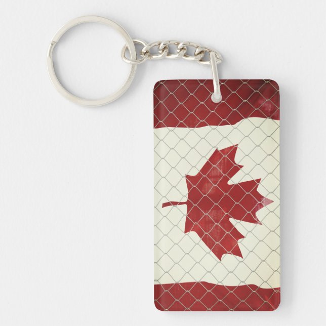 Canadian Flag. Chain Link Fence. Rustic. Cool. Key Ring (Front)