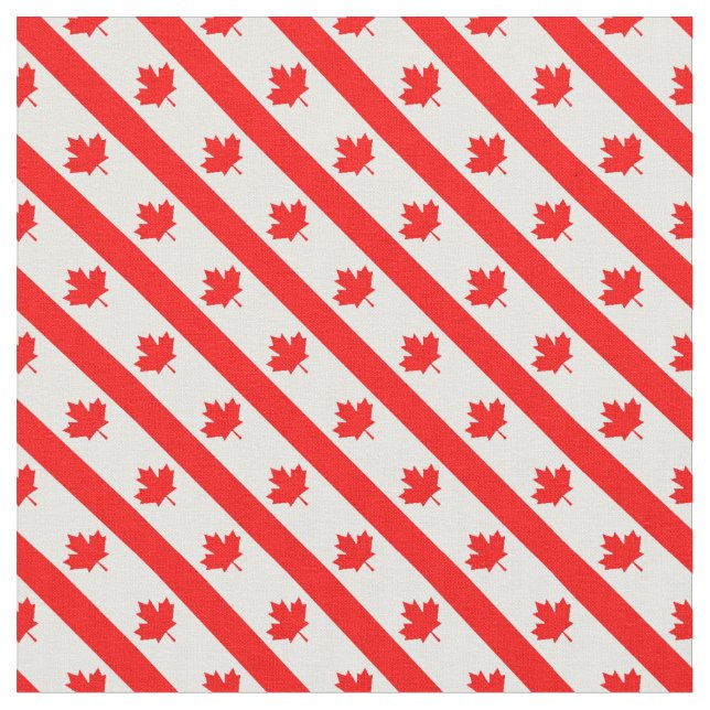 Canadian Flag Diagonal Red White Maple Leaf Fabric (Close Up)