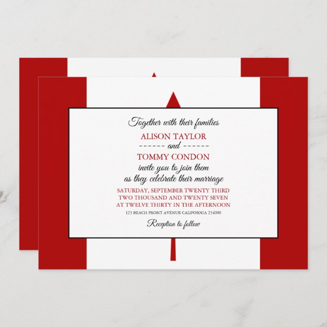 Canadian Flag, Flag of Canada Wedding Invitation (Front/Back)