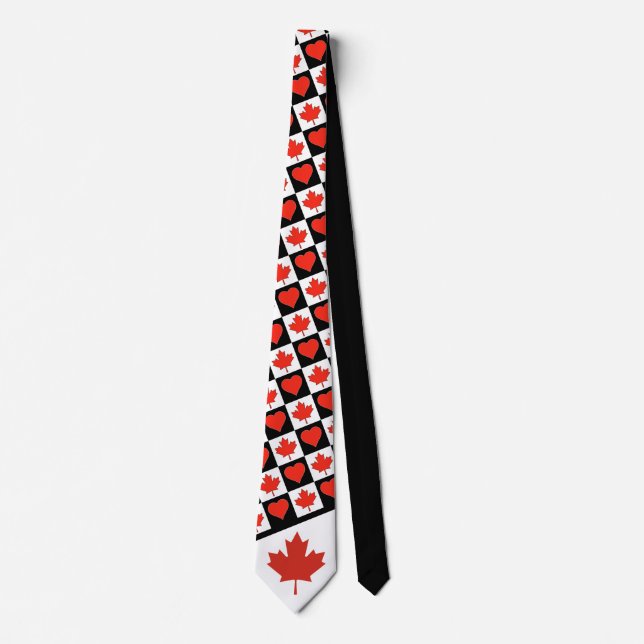 Canadian Flag Heart Pattern Canada National Pride Tie (Front)
