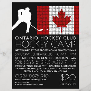 Canadian Flag, Hockey Player, Camp Advertising Flyer