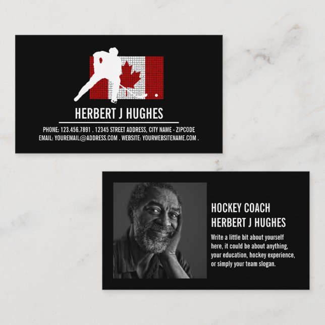 Canadian Flag, Hockey Player, Hockey Coach Photo Business Card (Front/Back)