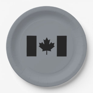 Canadian Flag in Black Design Paper Plate