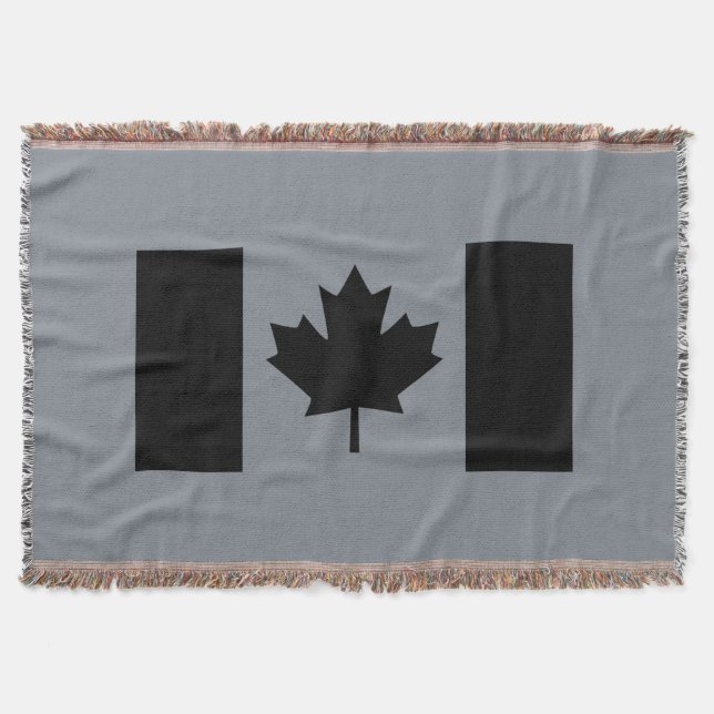 Canadian Flag in Black Graphic Throw Blanket (Front)