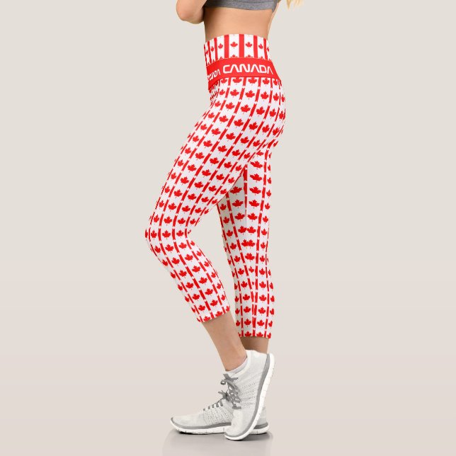 Canadian Flag Leggings, Canada, Fitness, Sports Capri Leggings (Left)