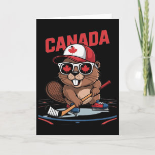 Canadian Flag Maple Leaf Beaver Hockey Stick Sungl Card