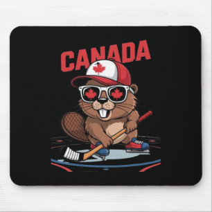 Canadian Flag Maple Leaf Beaver Hockey Stick Sungl Mouse Pad