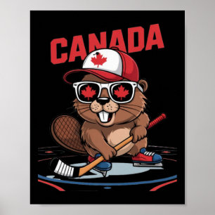 Canadian Flag Maple Leaf Beaver Hockey Stick Sungl Poster