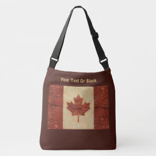 Canadian Flag On Inner Birch Bark Crossbody Bag