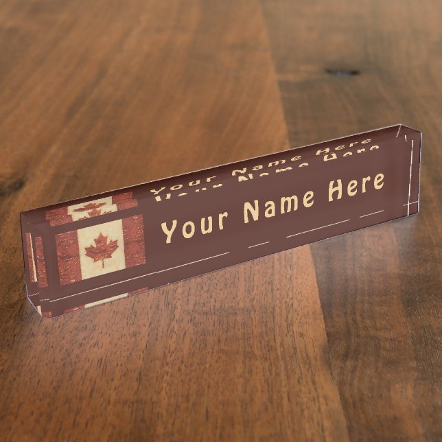 Canadian Flag On Inner Birch Bark Nameplate (Side)