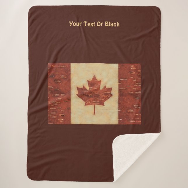Canadian Flag On Inner Birch Bark Sherpa Blanket (Front)