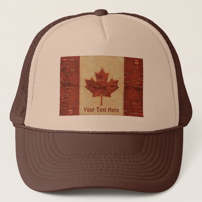 Canadian Flag On Inner Birch Bark Trucker Hat (Front)