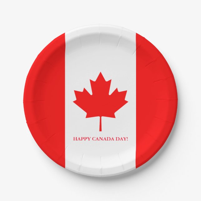 Canadian flag paper party plates for Canada Day (Front)