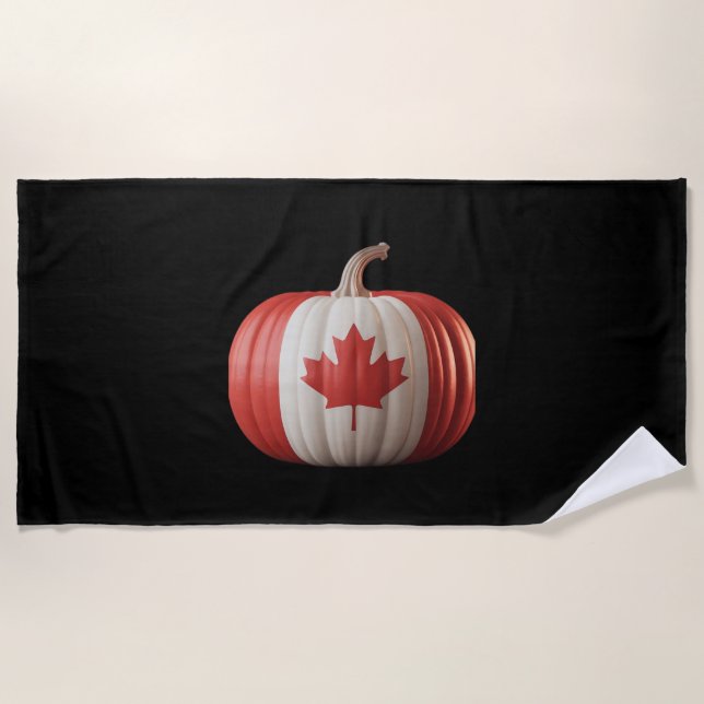 Canadian Flag Pumpkin Maple Leaf Thanksgiving Over Beach Towel (Front)