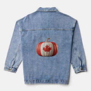 Canadian Flag Pumpkin Maple Leaf Thanksgiving Over Denim Jacket
