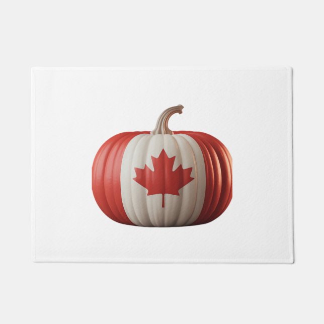 Canadian Flag Pumpkin Maple Leaf Thanksgiving Over Doormat (Front)