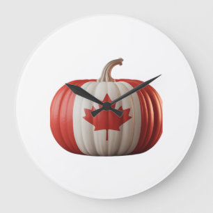Canadian Flag Pumpkin Maple Leaf Thanksgiving Over Large Clock