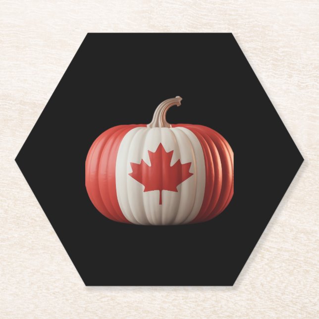 Canadian Flag Pumpkin Maple Leaf Thanksgiving Over Paper Coaster (Front)