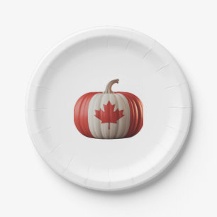 Canadian Flag Pumpkin Maple Leaf Thanksgiving Over Paper Plate