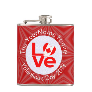 Canadian Flag Red Letters LOVE Personalised Hip Flask