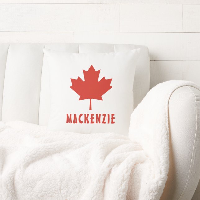 Canadian Flag Red Maple Leaf Canada Day Name Text Cushion (Creator Uploaded)