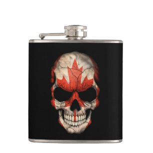 Canadian Flag Skull on Black Hip Flask
