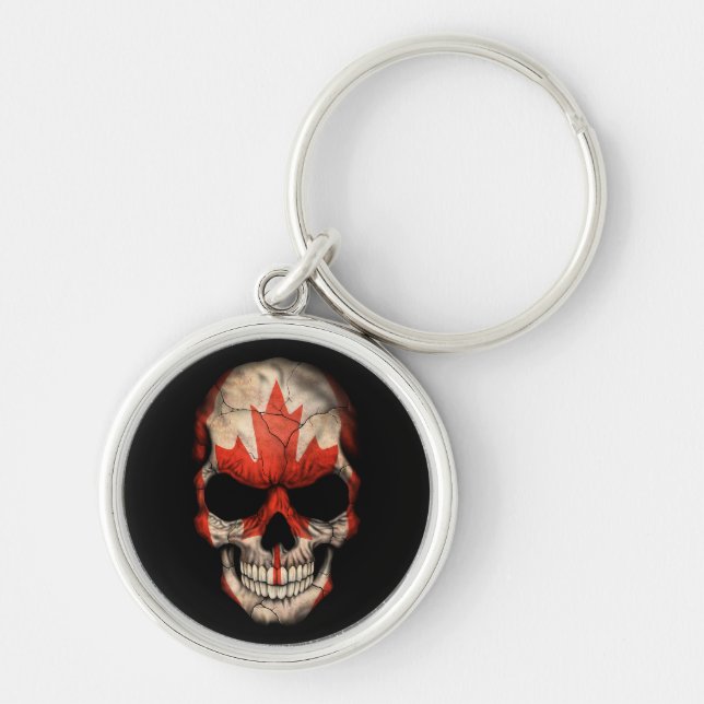 Canadian Flag Skull on Black Key Ring (Front)