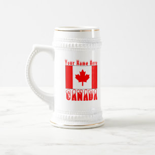 Canadian Flag Snow Capped Canada and Your Name 2 Beer Stein