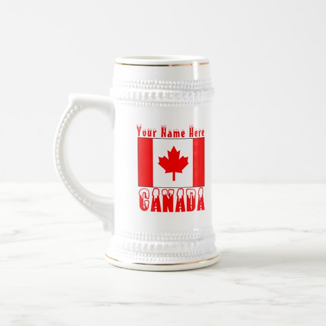 Canadian Flag Snow Capped Canada and Your Name 2 Beer Stein (Left)