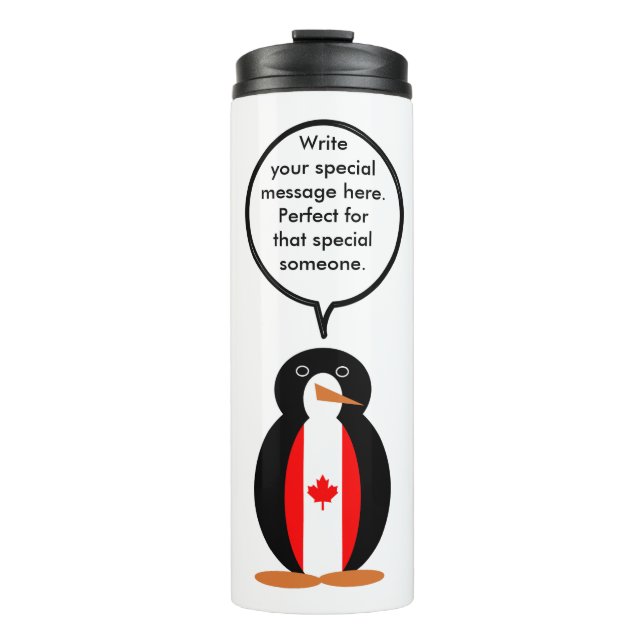 Canadian Flag Talking Ms. Penguin Personalize Text Thermal Tumbler (Front)
