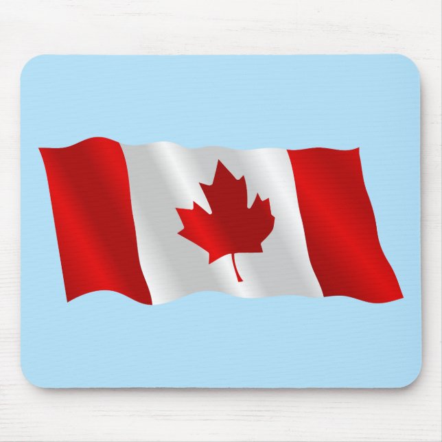 Canadian Flag Waving in the Wind Under Blue Sky Mouse Pad (Front)