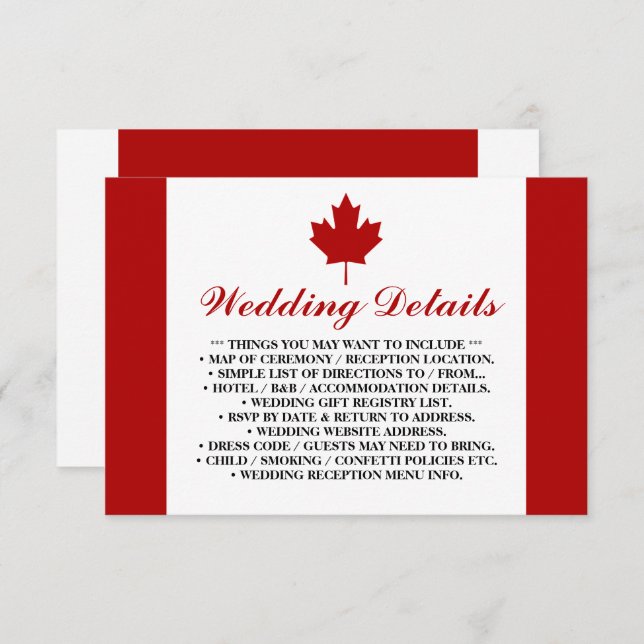 Canadian Flag Wedding Details Enclosure Card (Front/Back)