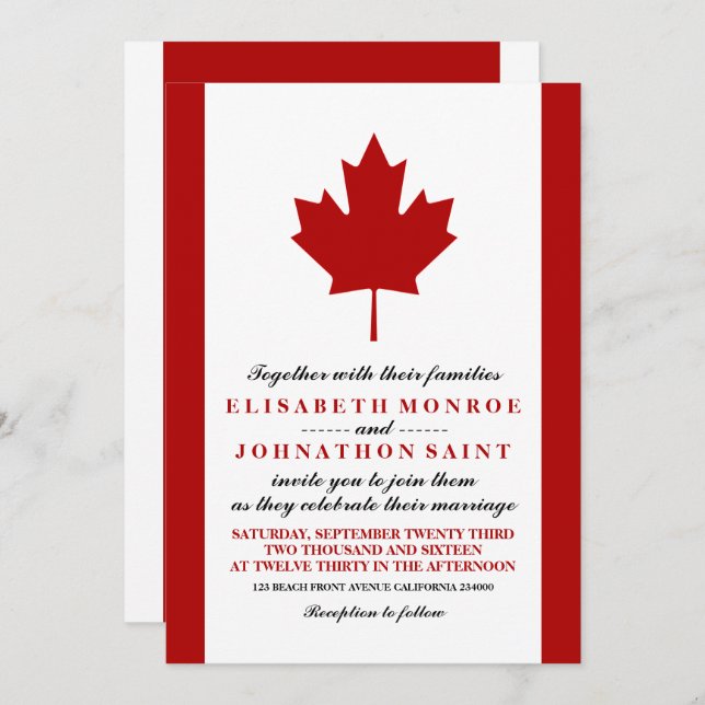 Canadian Flag Wedding Invitation (Front/Back)