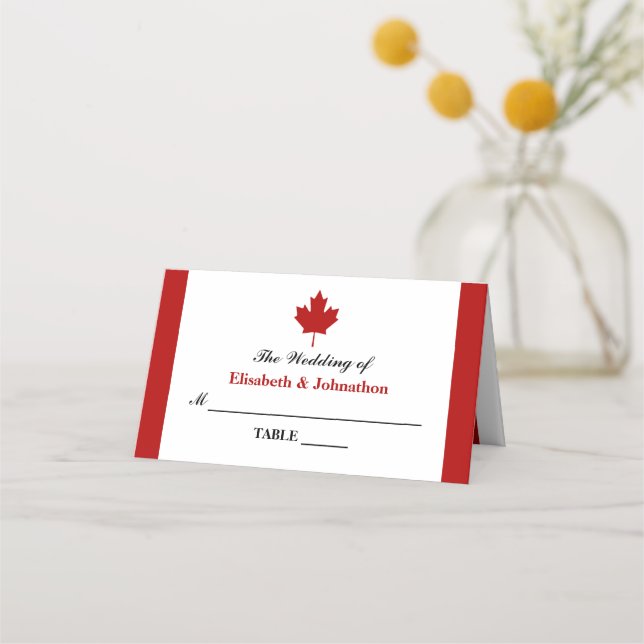 Canadian Flag Wedding Place Card (Front)
