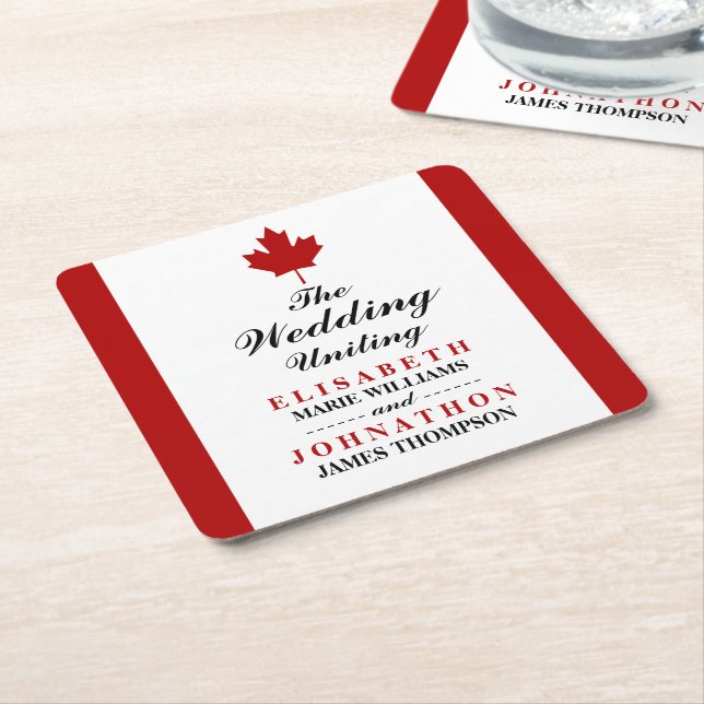 Canadian Flag Wedding Square Paper Coaster (Angled)
