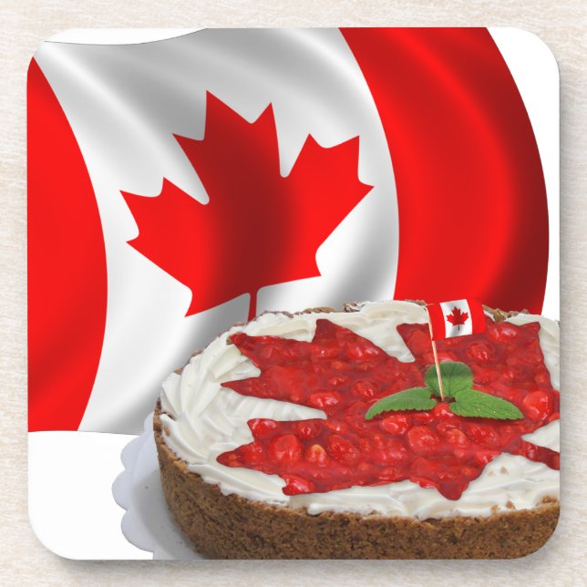 Canadian Flag with Cherry Maple Leaf Cake Coaster (Front)